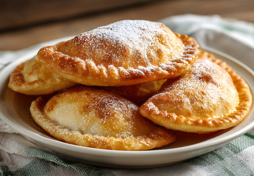 Gebackene Teigtaschen auf Teller