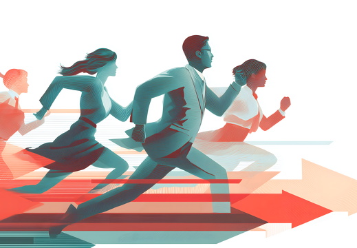 Erfolg & Motivation: Business Team läuft gemeinsam nach vorn