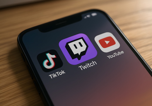 Smartphone with TikTok Twitch and YouTube app icons on screen