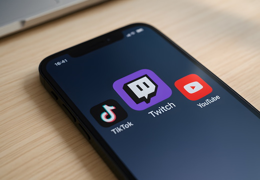 Smartphone with Twitch TikTok and YouTube icons on screen