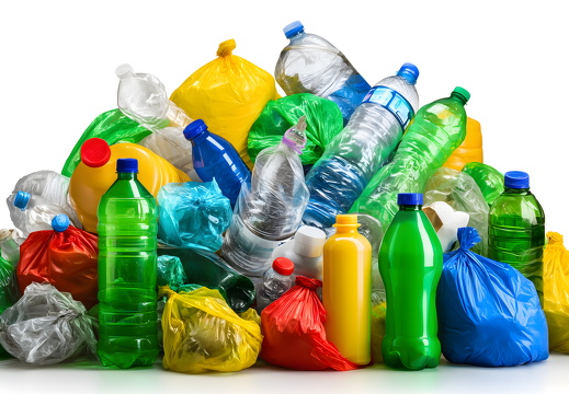 Plastic waste pile with bottles and bags