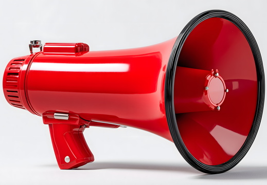 Red megaphone isolated on white background