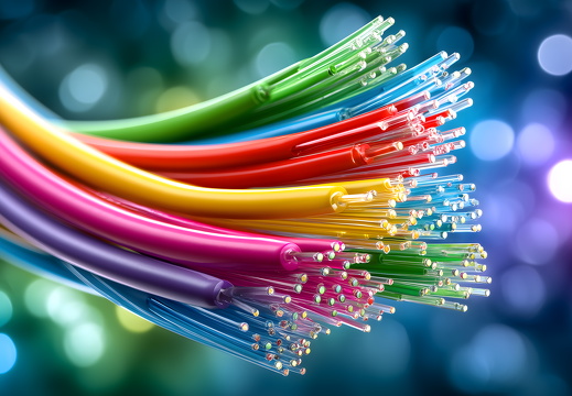 Fiber optic cables colorful technology macro close-up