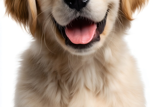 Golden retriever puppy smiling portrait white background