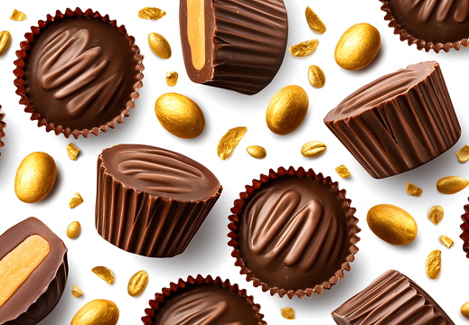 Chocolate Peanut Butter Cups on White Background