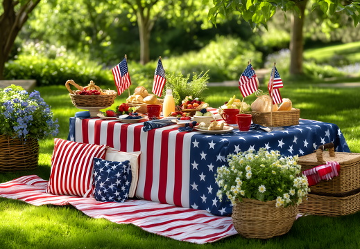 Memorial Day Picnic Setup with American Flag Decor