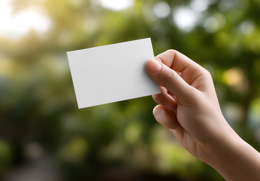 Hand Holding Blank Business Card Outdoors