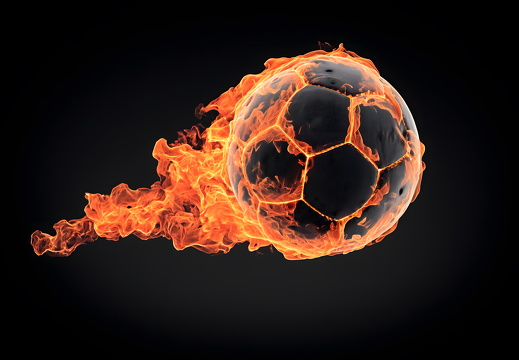 Soccer Ball on Fire Isolated on Black Background