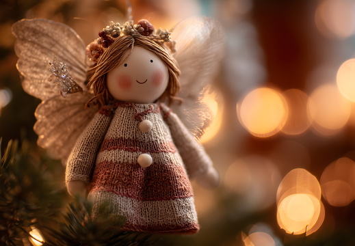 Weihnachtsengel Figur mit Lichtern am Baum