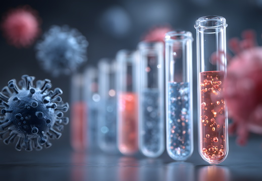 Coronavirus-Nachweis mit Reagenzgläsern im Laborumfeld