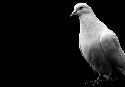 Weiße Taube Symbol des Friedens vor schwarzem Hintergrund