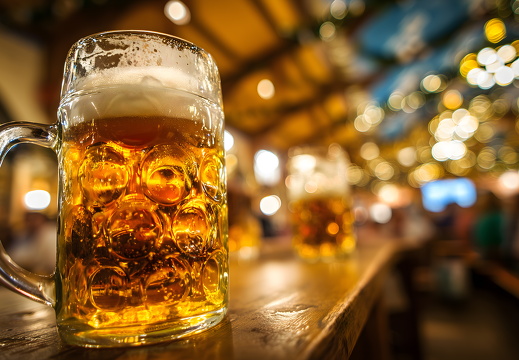 Frisch gezapftes Bier im Festzelt auf dem Oktoberfest