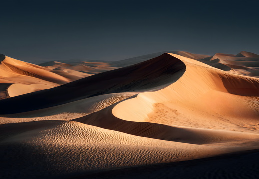 Sanddünen in der Wüste mit Schatten bei Sonnenuntergang