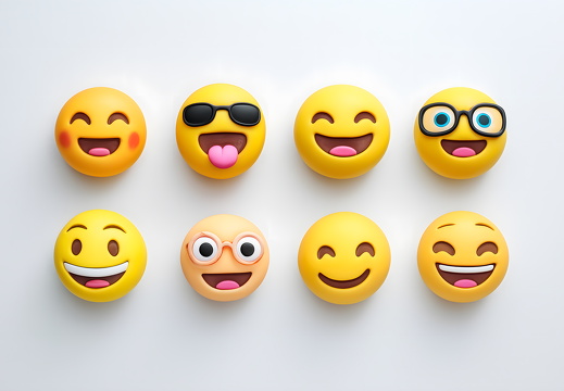Emoji Sammlung mit Brille und Sonnenbrille auf weißem Hintergrund